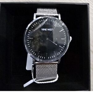 Nine West Mens Asher Watch NWW1620M Stainless Mesh Band Black Face. NEW